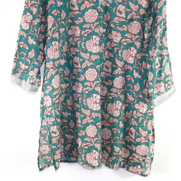 NWOT World Market Green Floral Print 3/4 Sleeves V-Neck Tunic size L/XL - Picture 6 of 8